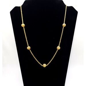 Vintage Gold Tone Filigree Station Necklace Rope Chain 22in
